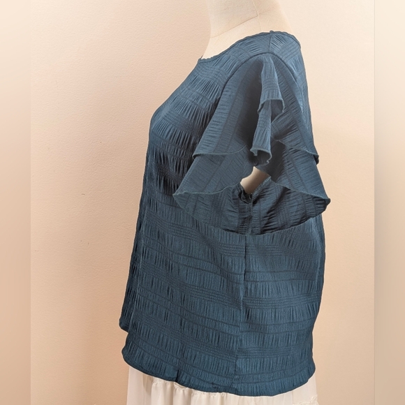 NWT Emery Rose Women's Size Medium Elegant Deep Teal Blue Ruffle Sleeve Top - Picture 6 of 10